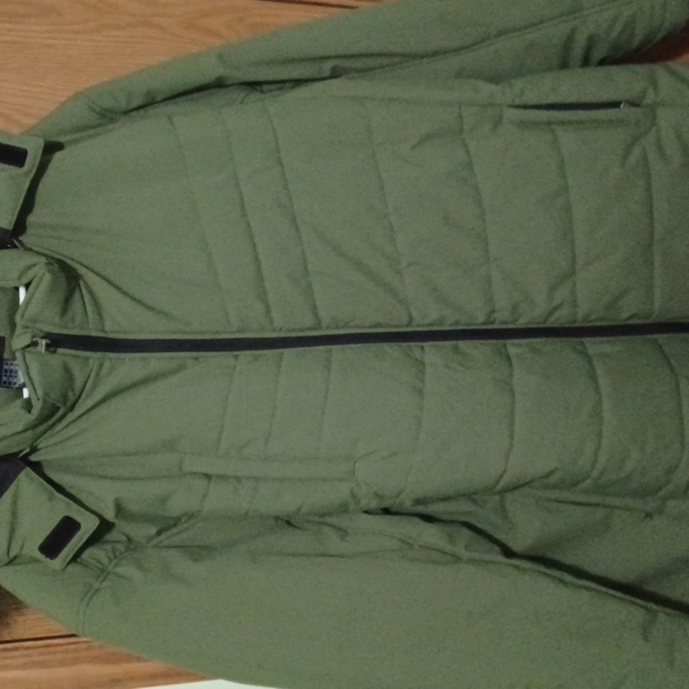 Warm Olive green cozy warm winter coat with removal hoodie and pockets